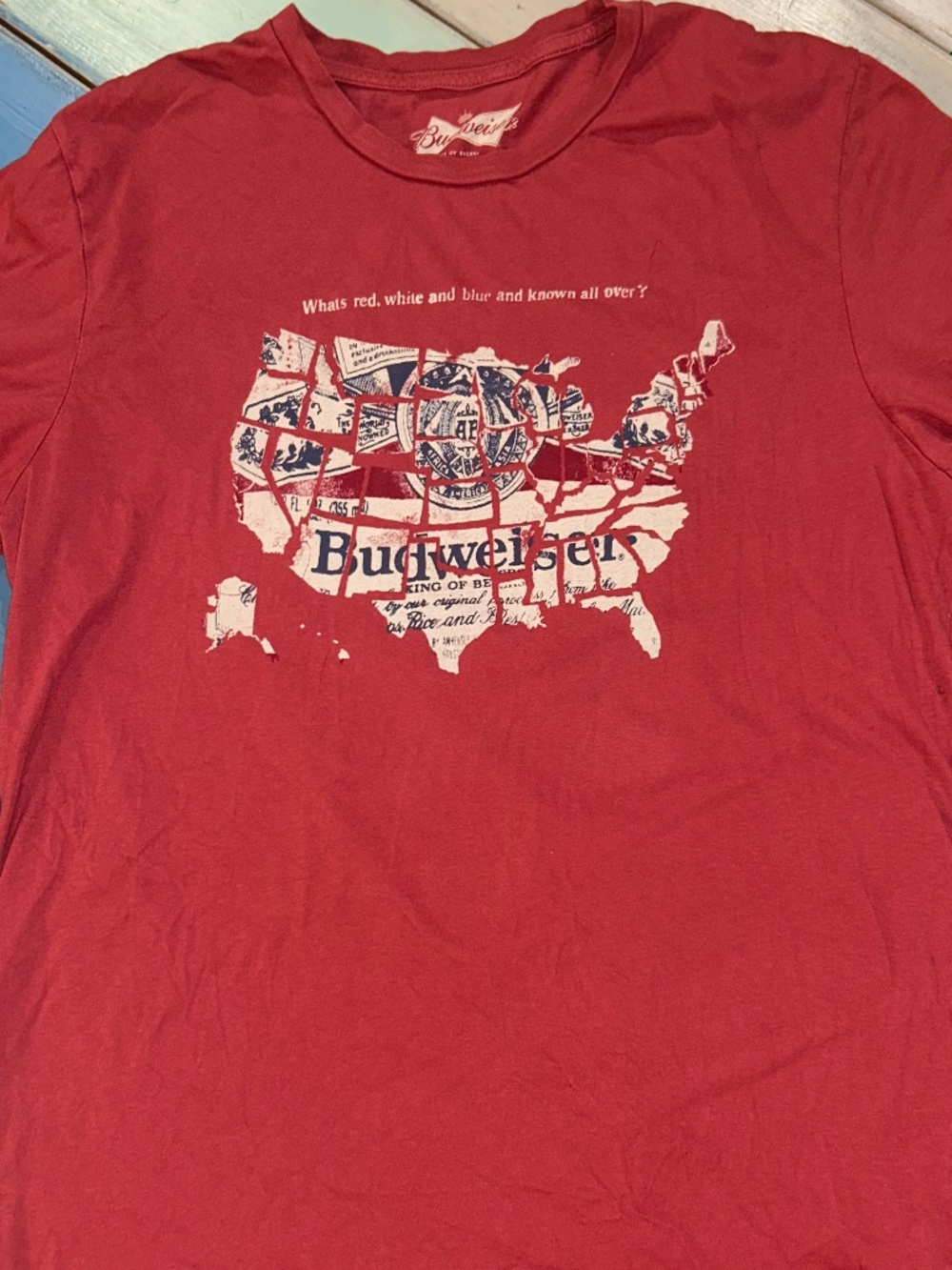 Budweiser USA Map Graphic T-Shirt Men's Large Red Beer Logo Casual Tee